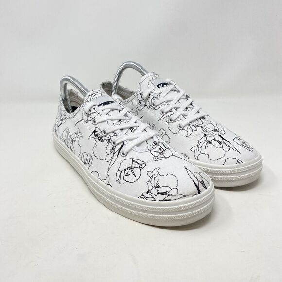 Keds Alley Breezie White and Black Hand Drawn Print Sneakers Size 10 WF66863 - Picture 1 of 14